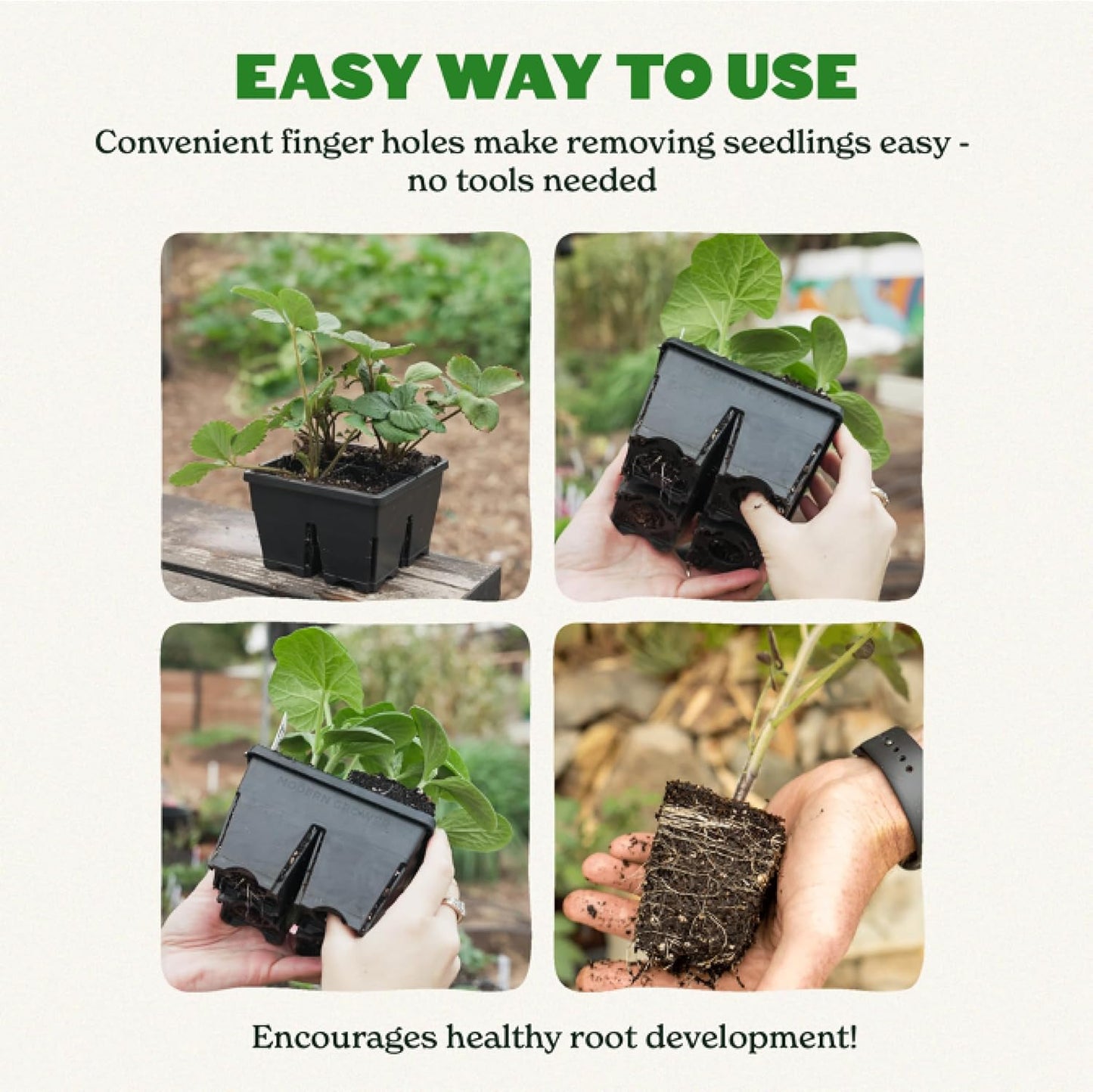 Epic Gardening Reusable Seed Starter Tray - 4 Cell 4"/16 Seedling Starter Trays - Easy Watering, Indoor Greenhouse, Plant Starter, Gardener-Friendly for Seedlings | UV-Treated & BPA-Free - Black