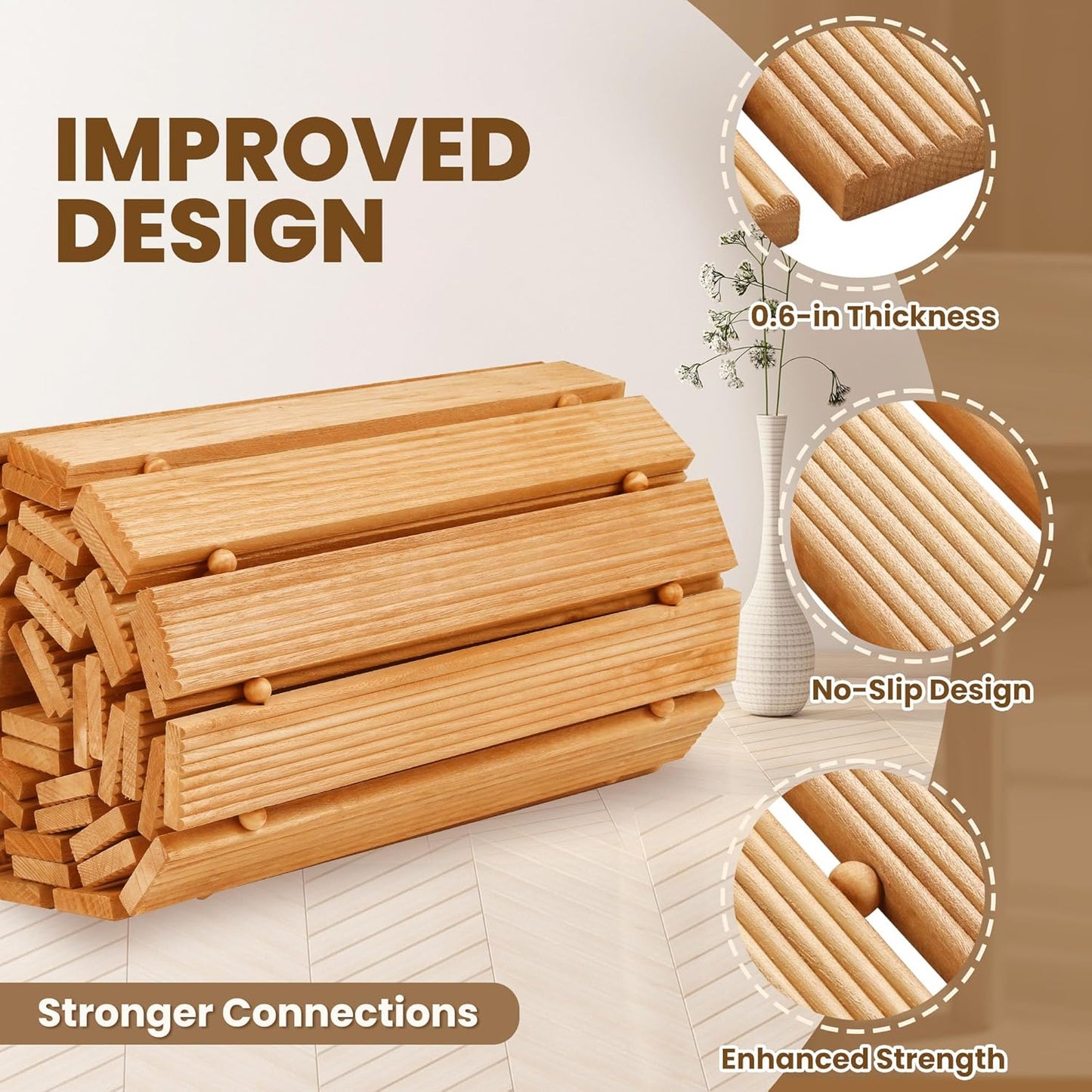 8FT Wooden Garden Pathway, Roll Out Walkway for Patio, Backyard and Outdoor Decor, Weatherproof, Non Slip and Easy to Install, Perfect for Beach, Wedding or Lawn (Natural)