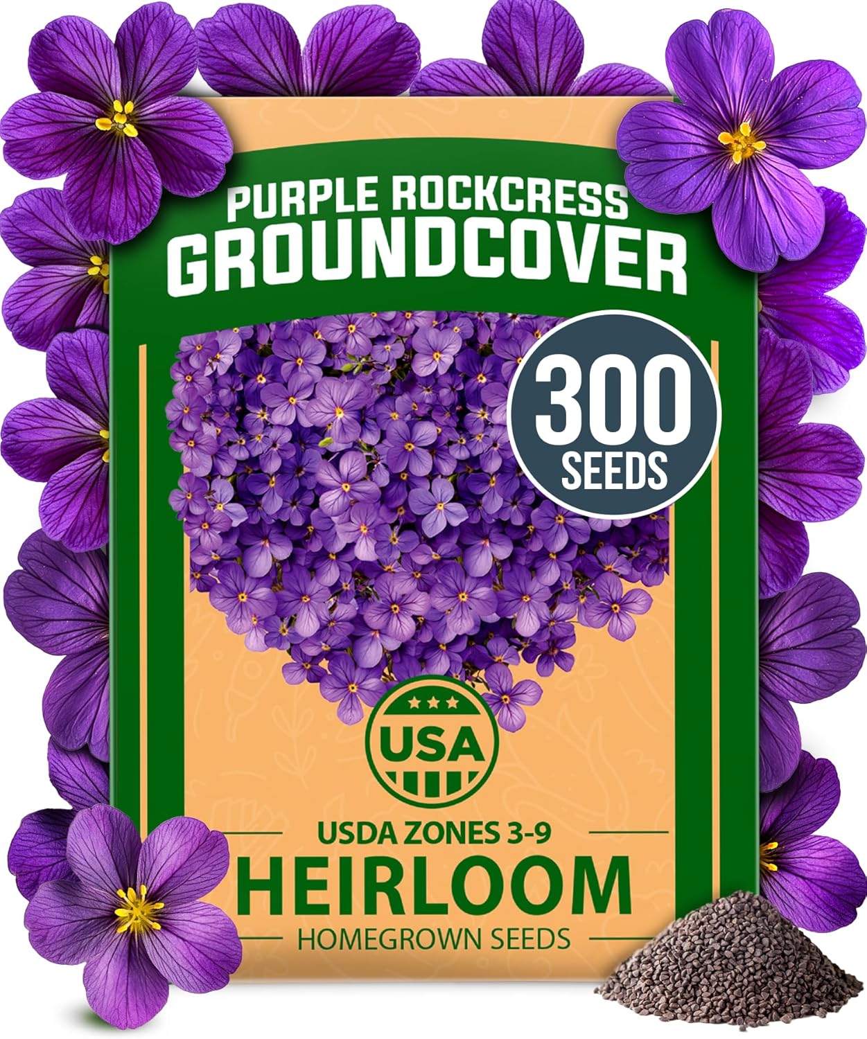 HOME GROWN 𝗨𝗦𝗔 𝗣𝗥𝗘𝗠𝗜𝗨𝗠 Aubrieta Rock Cress Purple, Flowering Ground Cover Seed Pack, Perennial Cress Seeds for Planting Outdoor Lawn Gardens 300 𝗡𝗢𝗡-𝗚𝗠𝗢 Aubrieta deltoidea Flower Seeds