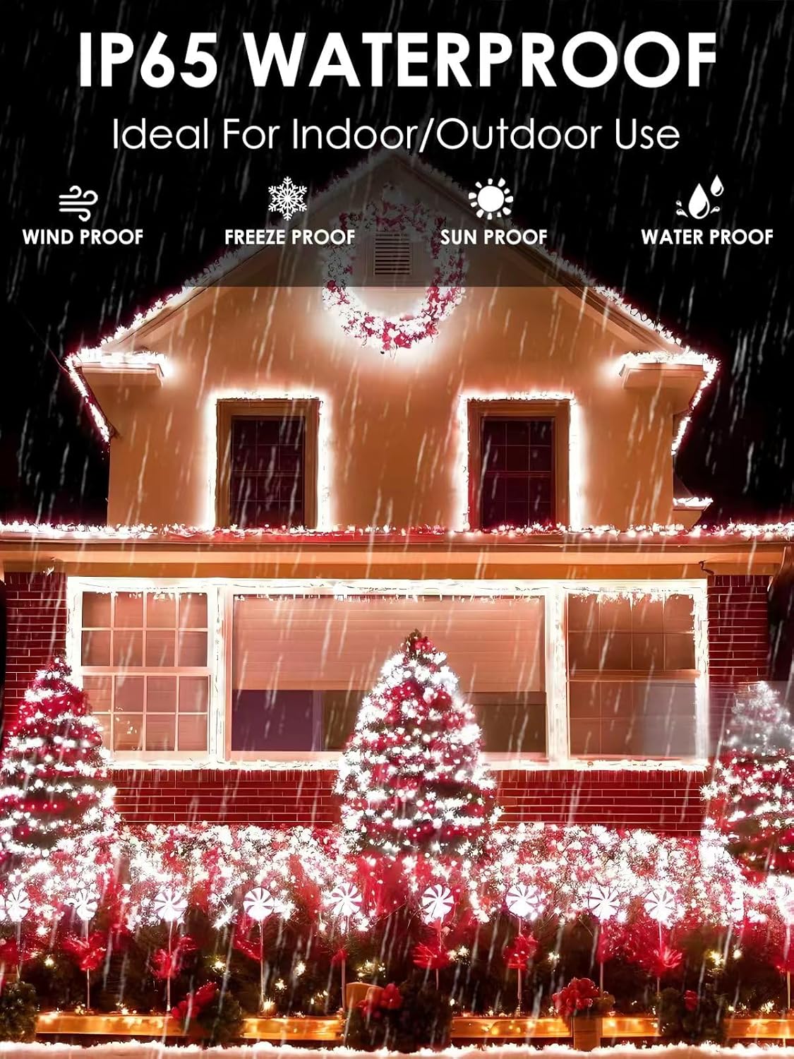 4-pack Red and White Solar Christmas Lights Outdoor Waterproof, 400LED 132FT Solar Powered LED String Lights Green Wire with 8 Modes Solar Fairy Lights for Xmas Tree Party Wedding Garden Fence Decor