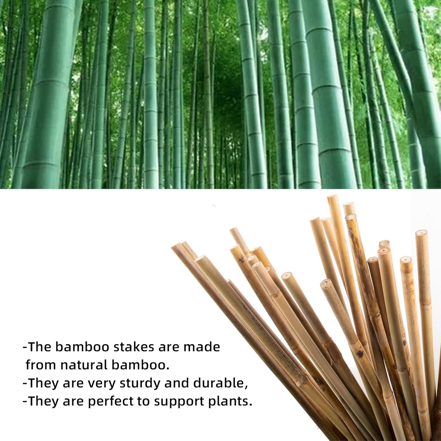 0.32”-0.4"/ 4 Feet Garden Stakes, Natural Bamboo Sticks Plant Stakes for Indoor and Outdoor Plants，Poles for Tomatoes, Beans, Potted Plants(50Pcs)