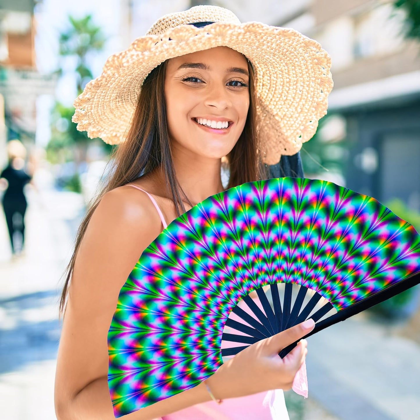 13-Inch Large Popping Fans for Line Dancing, Boots Ground Hand Fan Foldable for Women Dances, Music, Festival, Gift, Rave, Party (Waves)