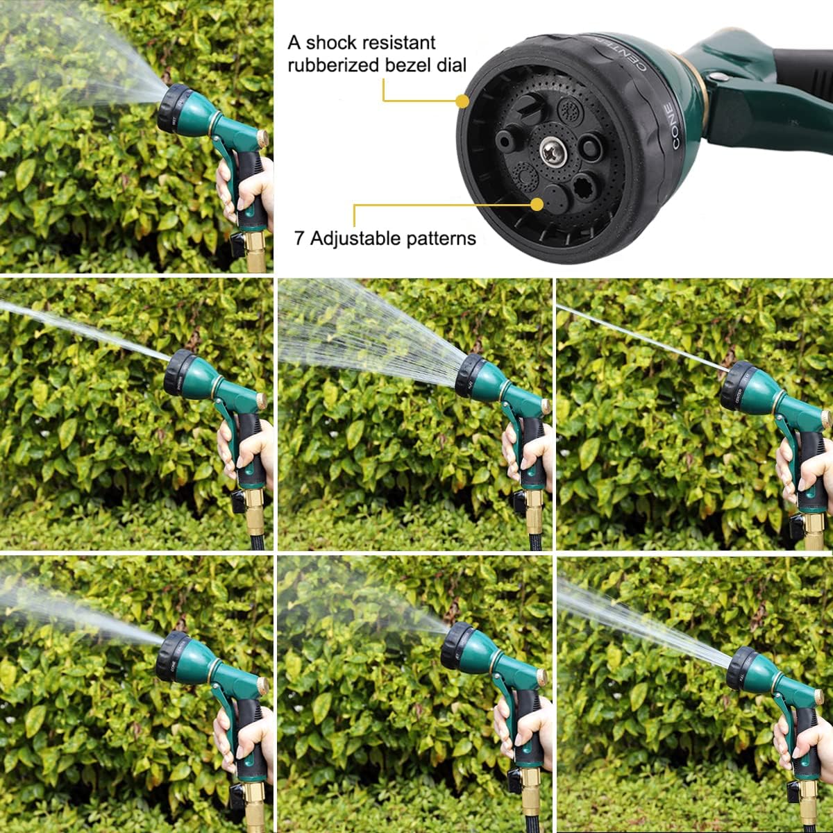 FANHAO Garden Hose Nozzle Sprayer Heavy Duty, 100% Metal Spray Nozzle High Pressure Water Hose Nozzle with 7 Patterns for Watering Garden, Washing Cars and Showering Pets