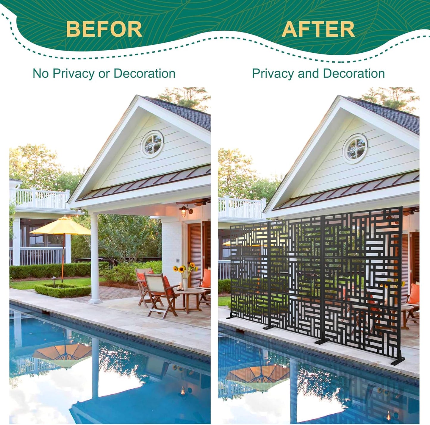72" H×47" W Metal Privacy Screen Outdoor Privacy Screen Freestanding, Outdoor Privacy Screens and Panels for Patio Lawn Deck(Consists of 3 Panels)