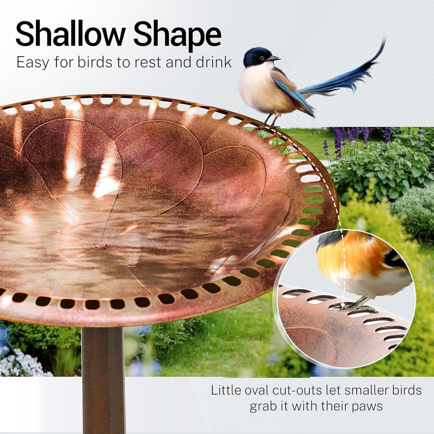 Bird Bath 28 Inch Height with Solar Powered Fountain, Polyresin Standing Antique Birdbath for Outdoor Garden Decor, Copper