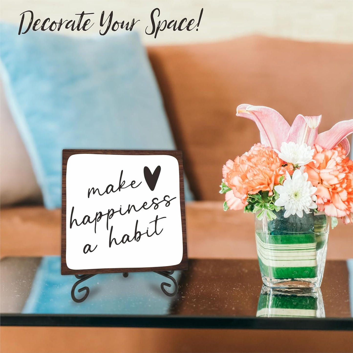 4" Wooden Sign For Tabletop - Make Happiness A Habit，Inspirational Wooden Plaque, Desk Decor And Quote Sign For Office, Home Decorations & Gifts - A06