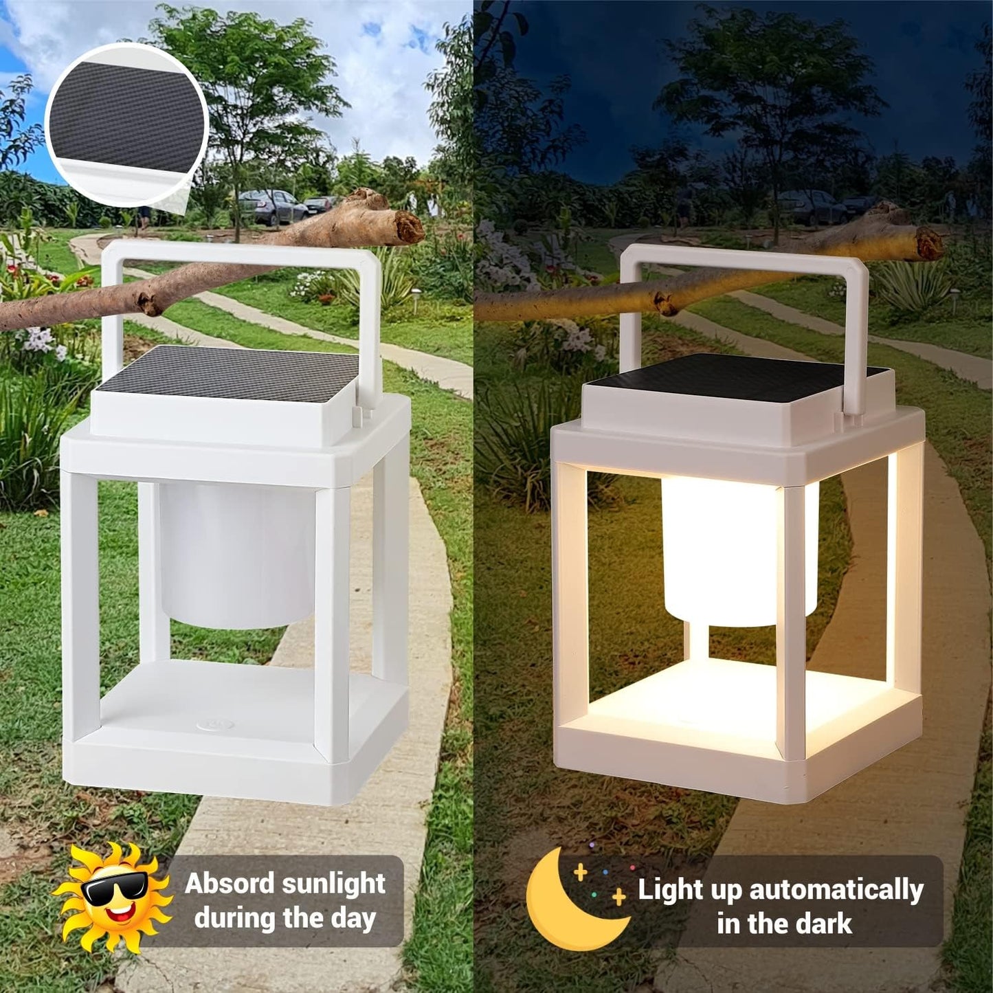 LETRY Outdoor Table Lamp, 3-Level Brightness LED Nightstand Lantern, Portable Rechargeable Solar Lamp IP44 Waterproof, Touch Control Outdoor Cordless Lantern for Patio/Walking/Reading/Camping