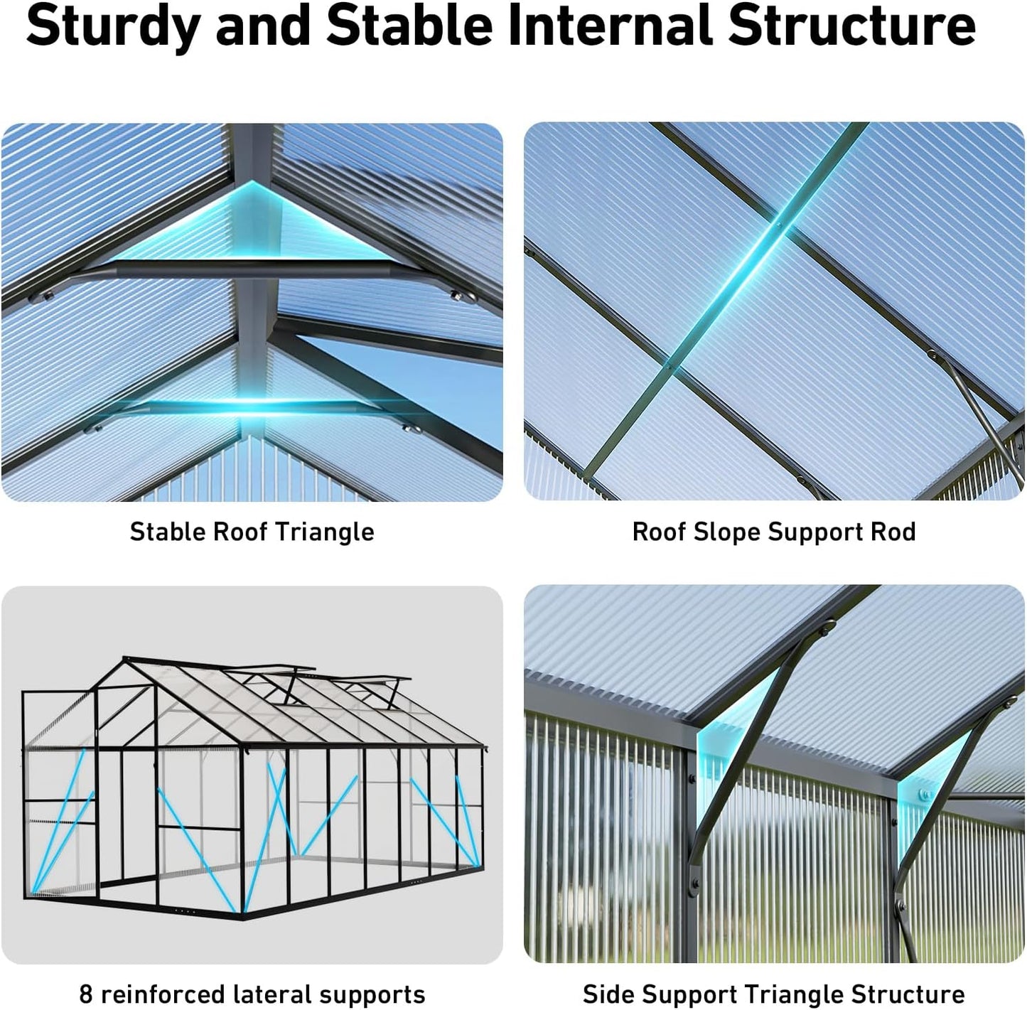8x10FT Greenhouses for Outdoors, Polycarbonate Green House with UV Protection, Heavy Duty Greenhouse with Windproof Aluminum Frame, Roof Vent & Quick-Install Design for Backyard or Garden Use
