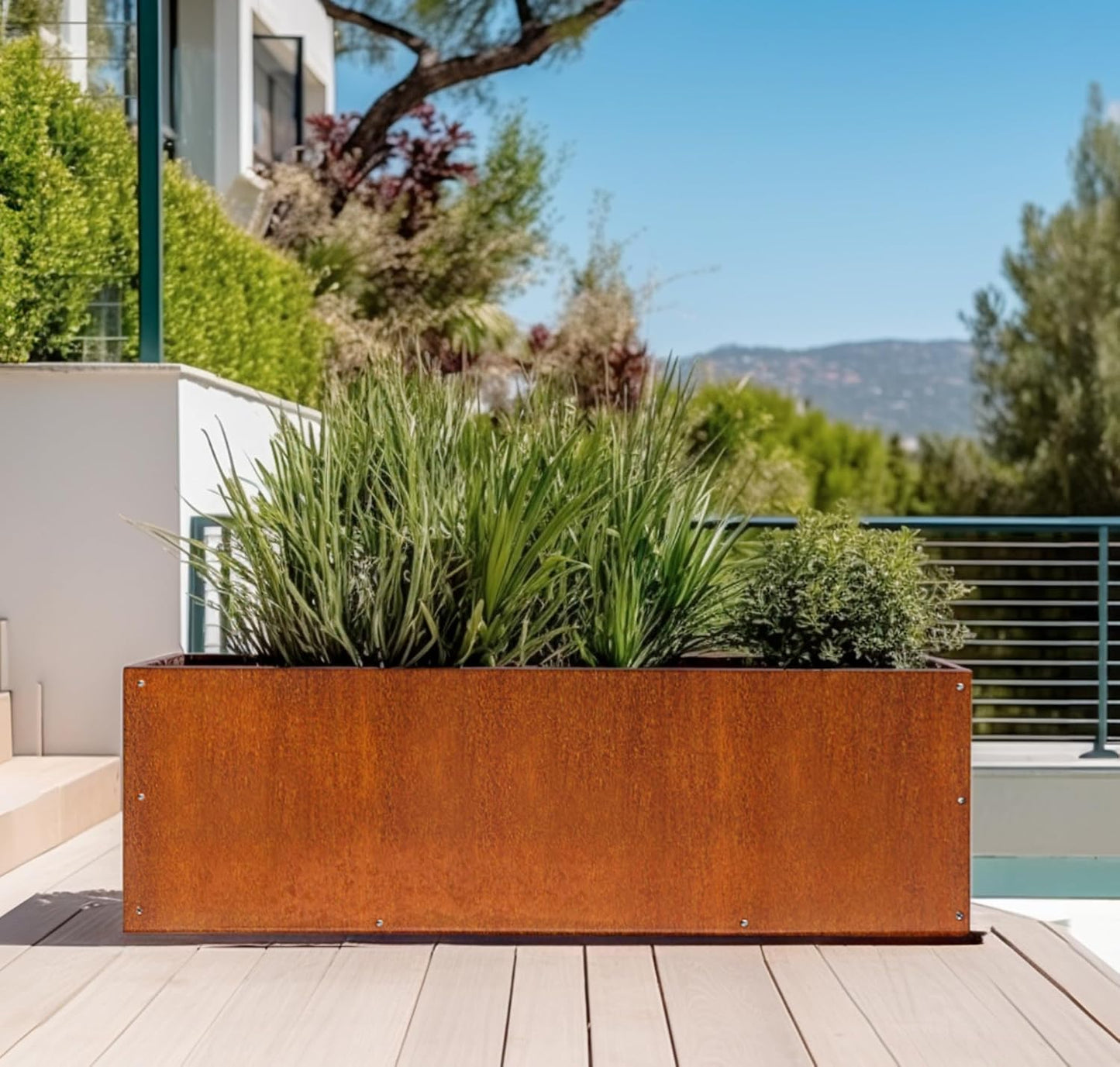 DIY CARTEL Corten Steel Rectangular Outdoor Planter Box, Rustic & Modern Farmhouse Design, Large Raised Metal Garden Bed for Commercial & Residential Use (48in x 10in x 16in)