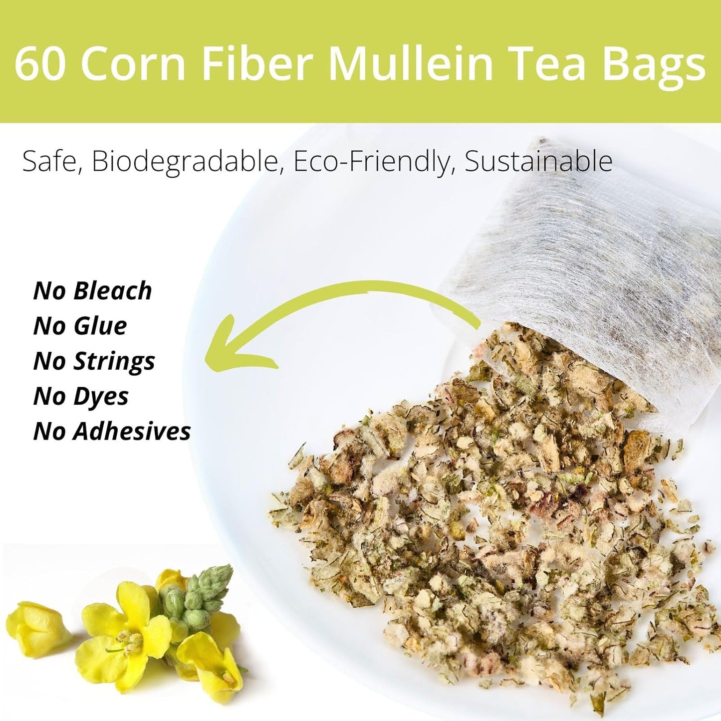 60 Mullein Leaf Tea Bags for Lungs, VitalForest 100% Pure Mullein Mullins Detox Tea, Lung Cleanse Tea for Smokers Breathe Deep and Respiratory Support, Caffeine Free Mullen Mullin