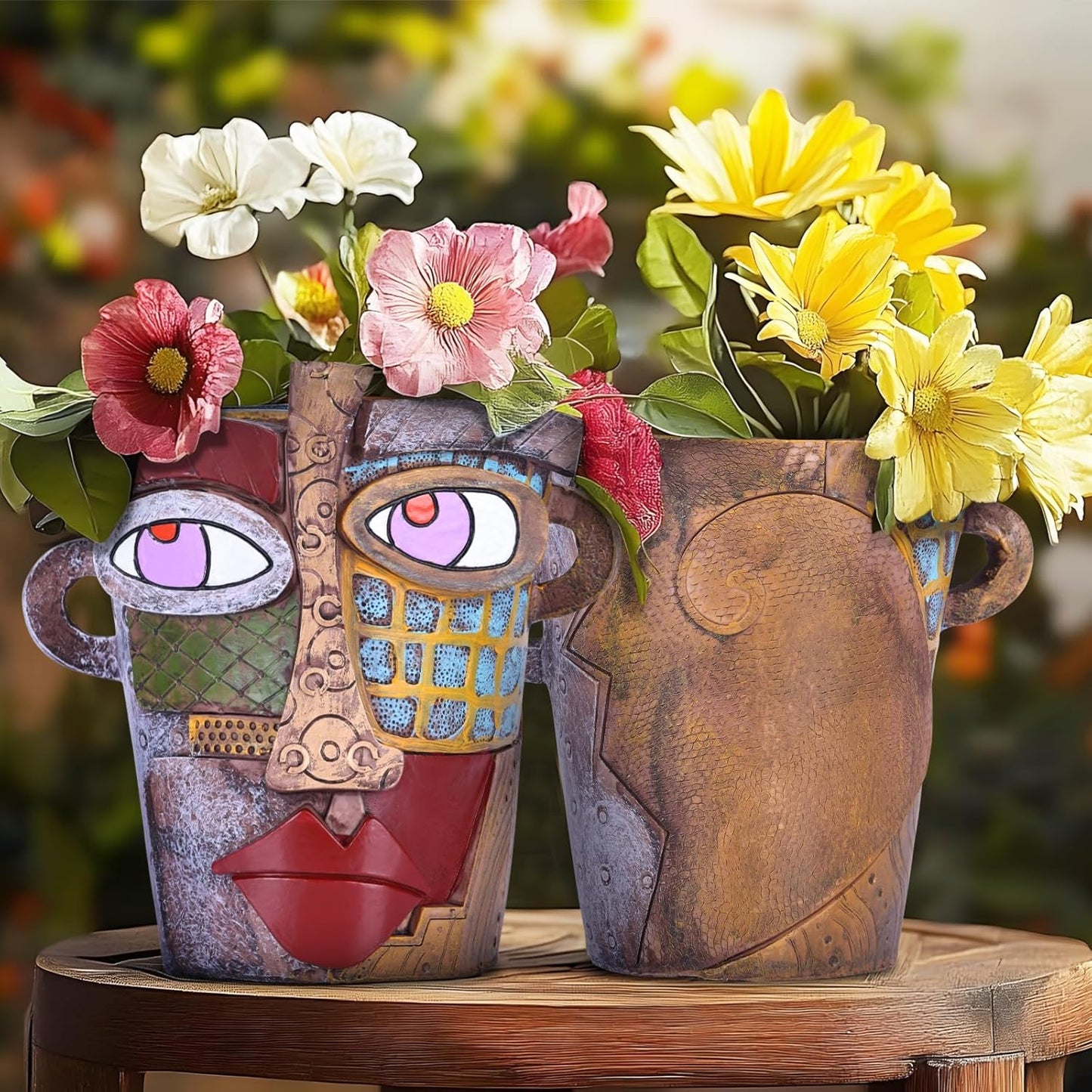 Large Flower Pots Colorful Face Planters Head Planter, Modern Abstract Funky Plant Pots Indoor&outdoor Garden Plant Ornament Show Pieces, Cute Eclectic Flower Planters Pots for Shelf Centerpieces