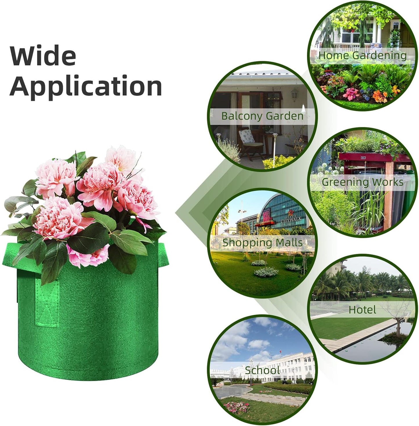 12-Pack 10 Gallon Plant Grow Bags, Thickened Nonwoven Fabric Pots with Handles, Vegetable Planter Bags Containers, Cloth Planters for Garden Vegetable/Flower/Plant/Fruits Outdoor (Green)