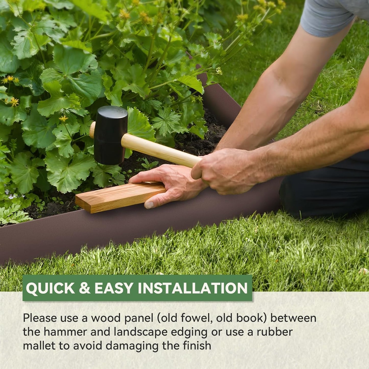 6PCS 40" L x 6" H Brown Landscape Edging - Each (20ft Total) Galvanized Steel Edge for Lawn Yard- No-Dig Hammer-in Heavy Duty Metal Edging Border with 6 Clips