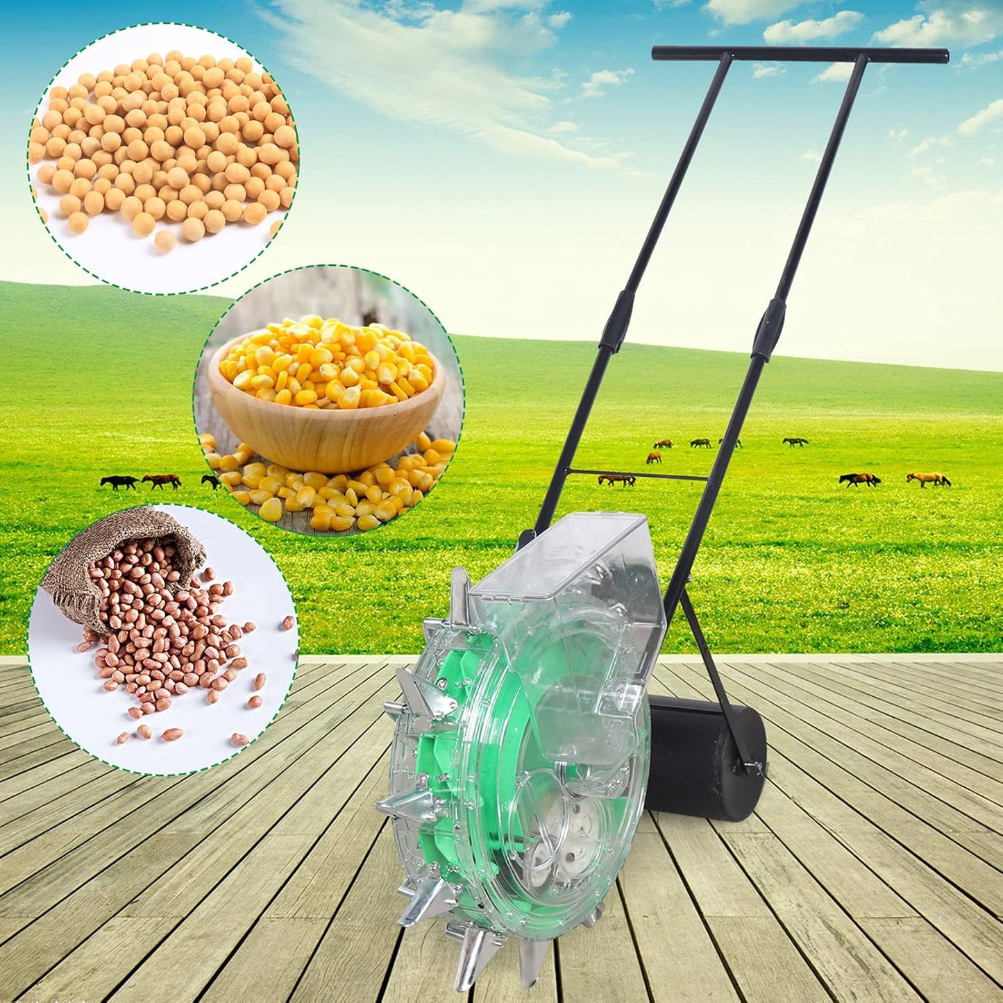 Hand-Pushed Roller Seeder, Garden Sowing Portable Multi Functional Precision Manual Seed Planter Conveyor Belt Sowing Tools for Growing Corn, Peanuts