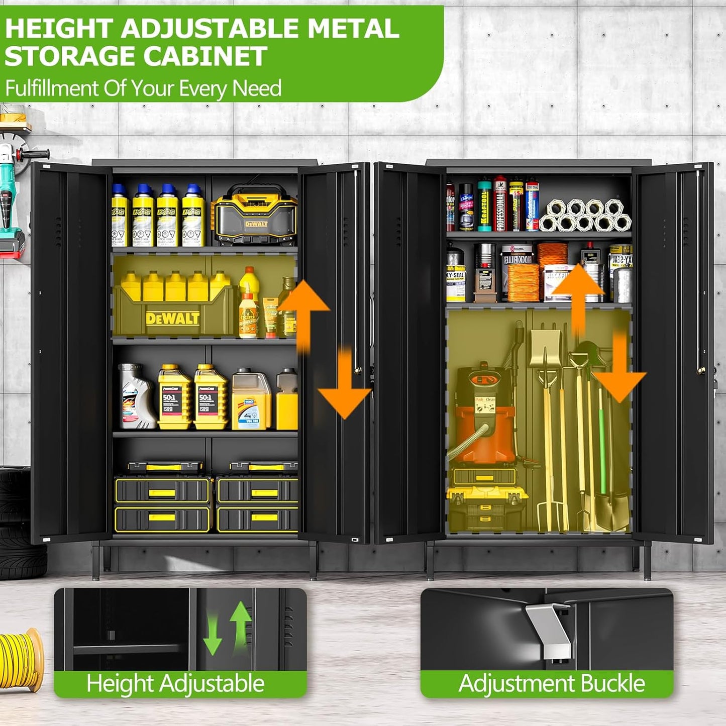 47" Metal Storage Locker, Lockable Employees Metal Locker with 2 Door and Adjustable Shelves, Steel Locker for Home, School, Office, Gym (Black)