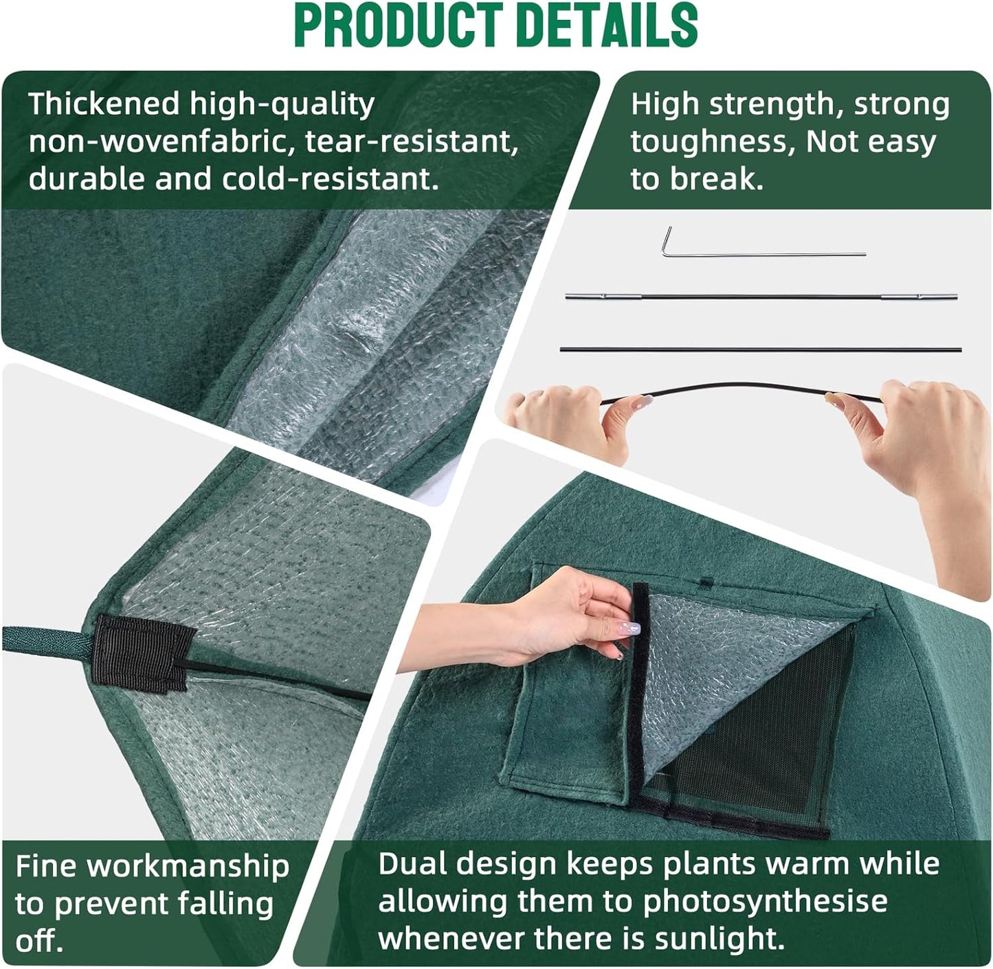 Plant Cover Frost Tent, 36''x36''x38'' Outdoor Garden Fabric Cover with Poles and Stakes for Winter Frost, Shade Cloth Plant Guard for Shrubs, Small Trees, Green