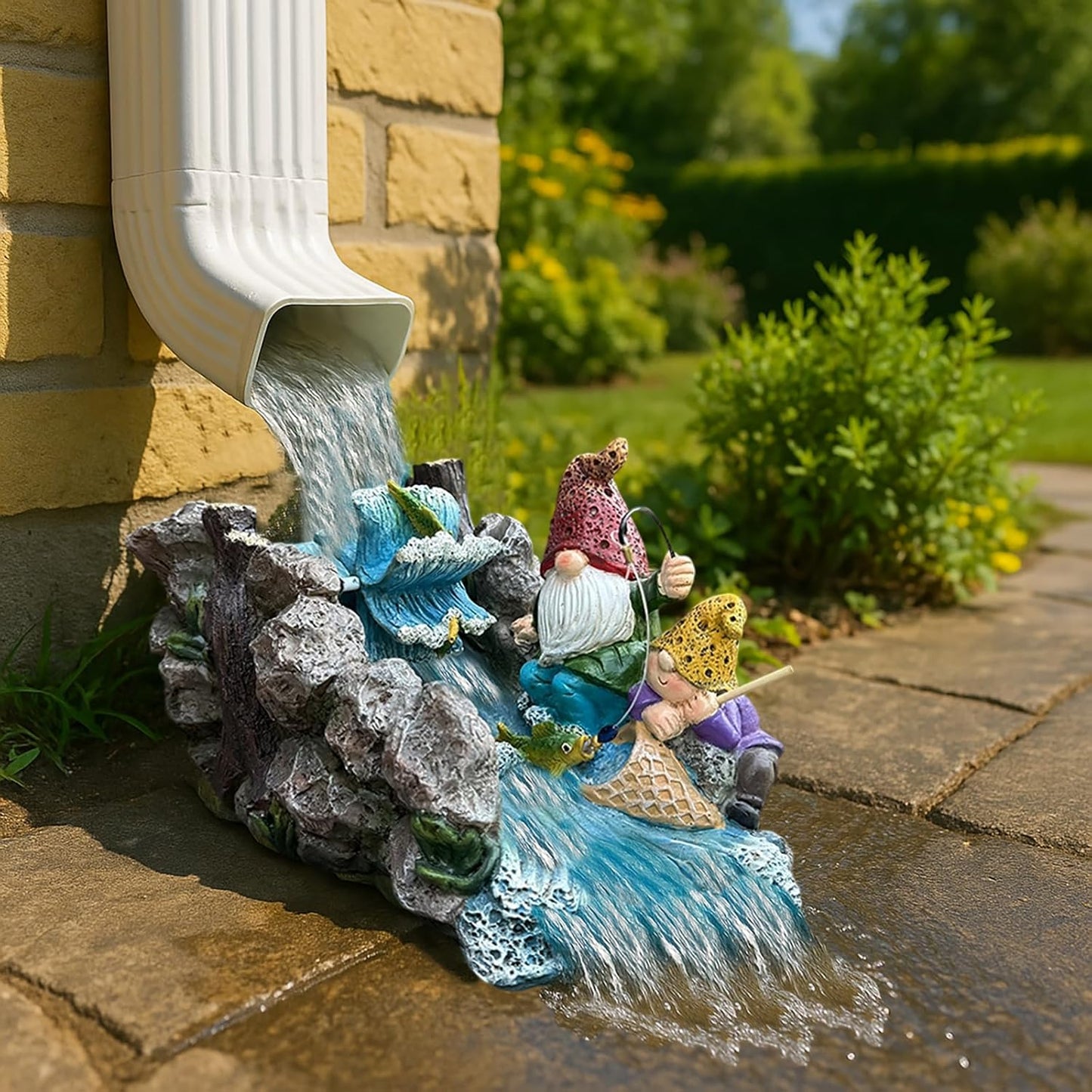Gollum Splash Block – Decorative Resin Downspout Diverter & Water Feature, 11.4” x 6.3” x 6.9”, Durable Rainwater Drainage Statue for Garden, Patio, Yard, Pond or Aquarium, Outdoor Dwarf Gutter Décor