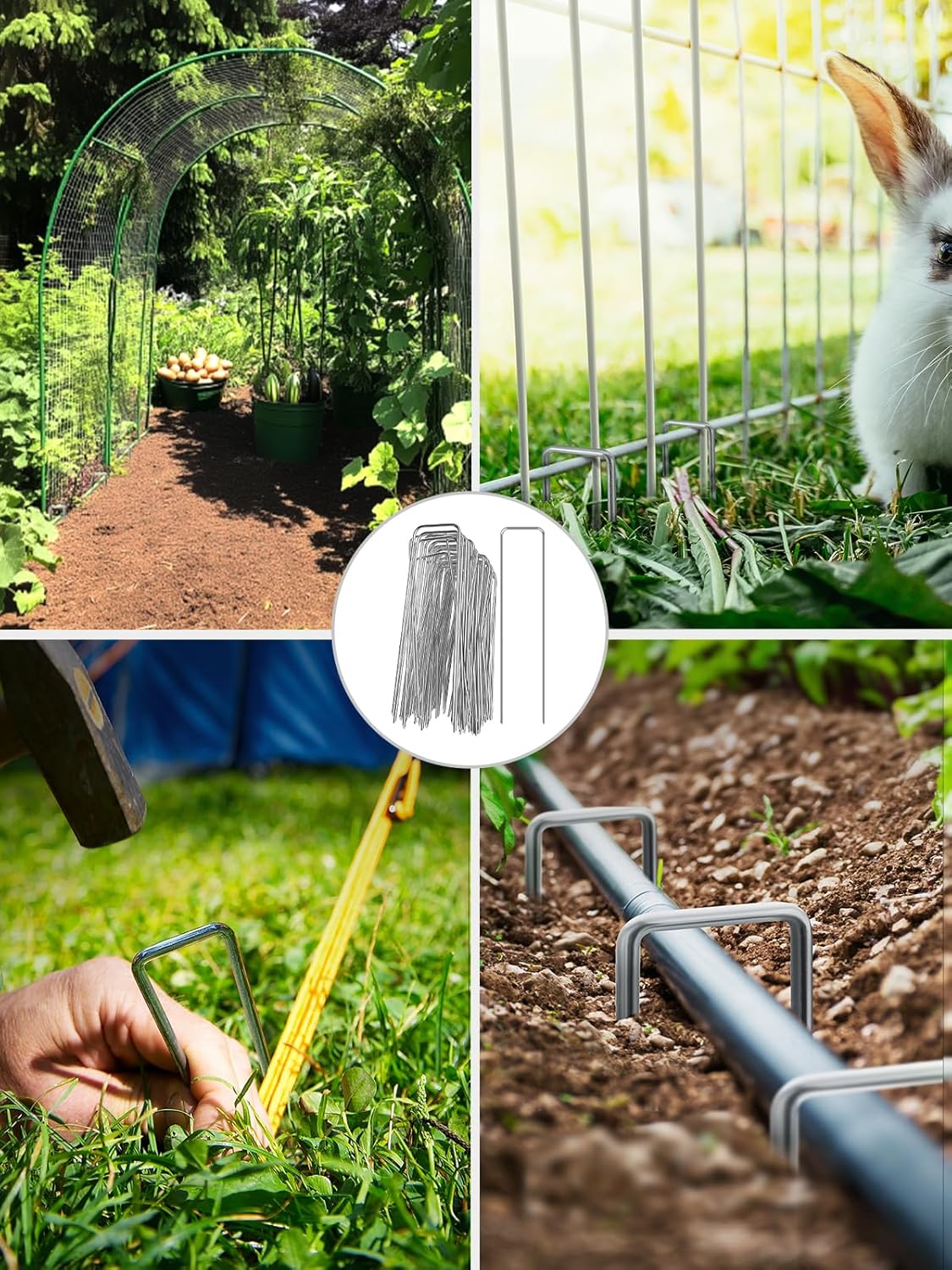 GROWNEER Landscape Staples Anti-Rust, 6 Inch 150pcs Garden Stakes, Galvanized Garden Staples, SOD Pins Yard Stakes for Securing Weed Fabric Barrier, Ground Cover, Artificial Turf, Dog Fence