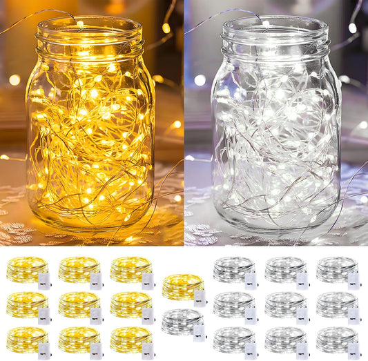 20 Pack LED Fairy Lights Battery Operated,3 Features Blinking Slowly Blinking & just on 7FT 20 LED Waterproof Mini Twinkle String Lights for Christmas Decorations,10 White & 10 Warm White