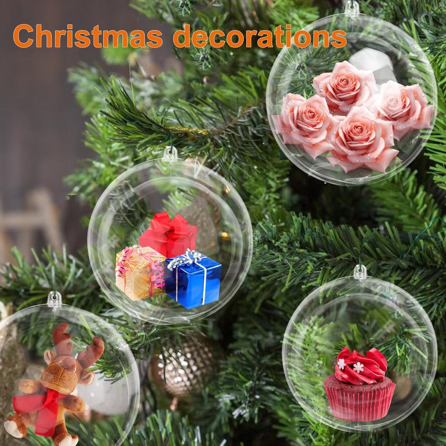 19 Pcs 4.72 Inch Clear Acrylic Fillable Balls, Christmas DIY Fillable Ornaments Balls, Acrylic Ornaments Ball for Christmas, Holidays, Weddings, Parties, and Home Decor