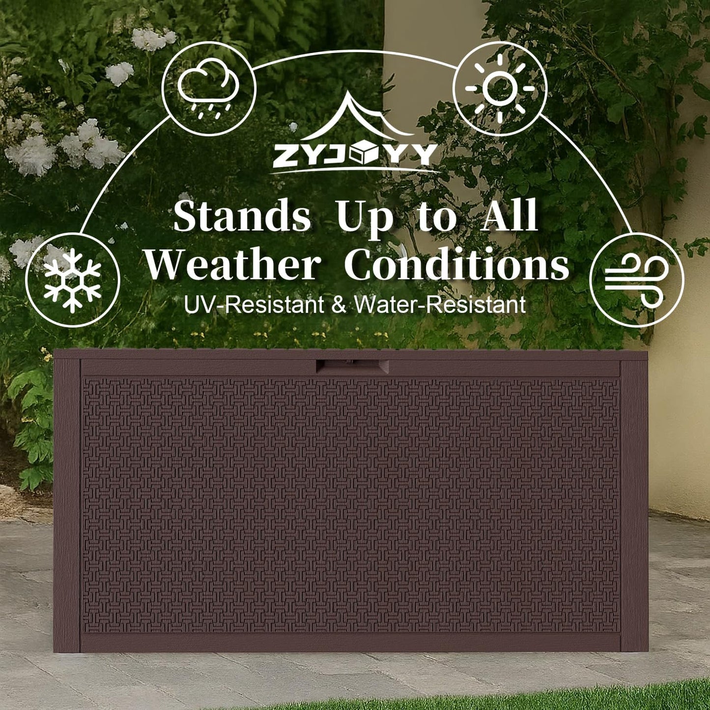 90 Gallon Resin Deck Box, Weatherproof Outdoor Storage Box for Patio, Garden, Pool, and Yard, Lockable Waterproof Bin for Tools, Cushions, and Accessories, Brown