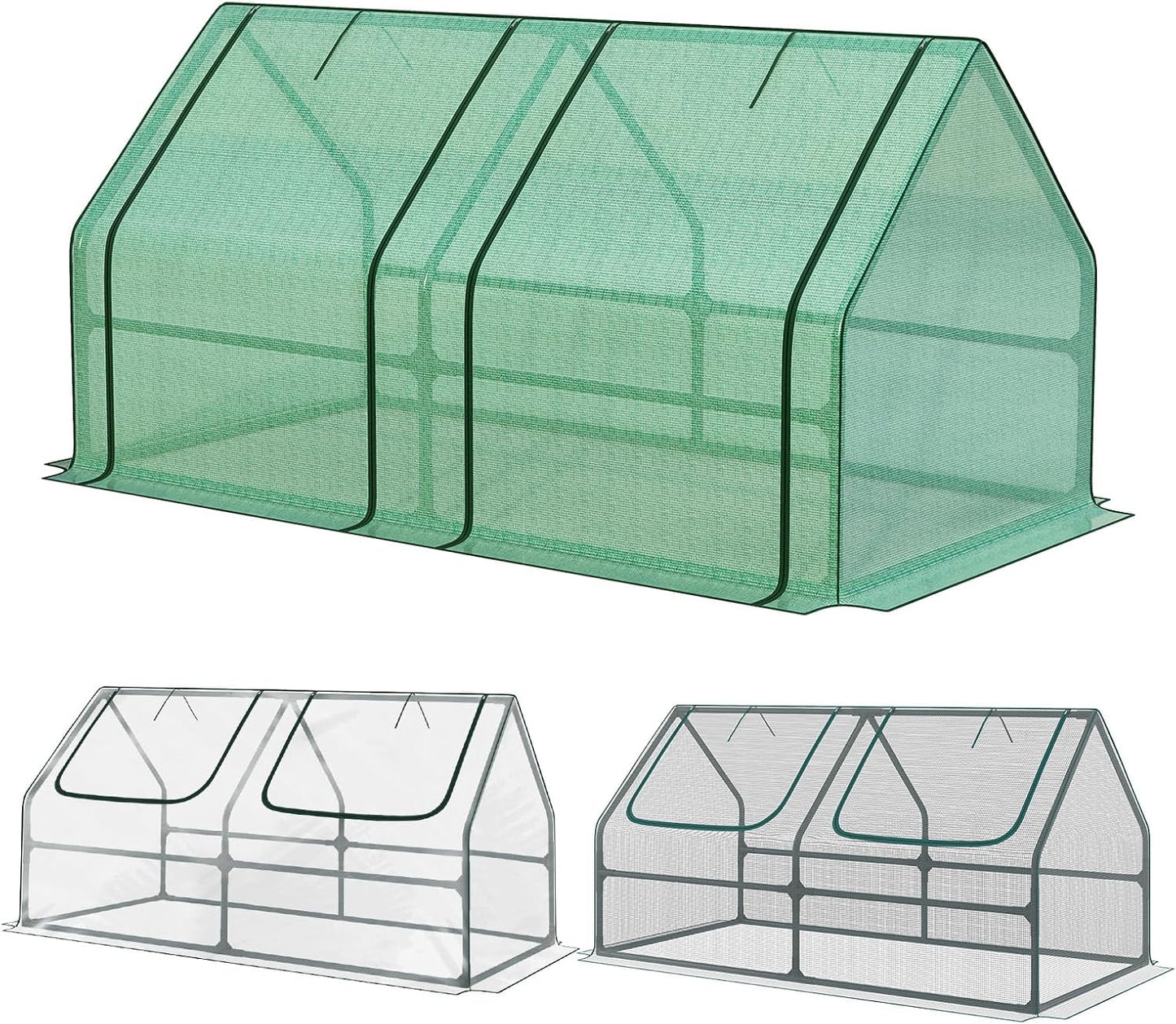 Aoodor 6 x 3 x 3 ft Mini Greenhouse with 2 Zipper Doors, Water-Resistant, UV-Protected for Flowers, Vegetables, and Herbs, Includes 3 Covers