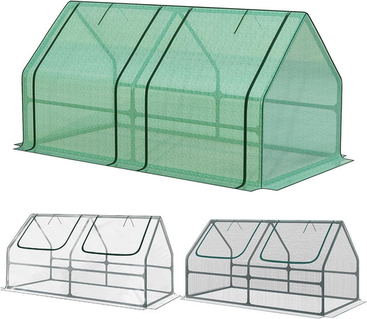 Aoodor 6 x 3 x 3 ft Mini Greenhouse with 2 Zipper Doors, Water-Resistant, UV-Protected for Flowers, Vegetables, and Herbs, Includes 3 Covers
