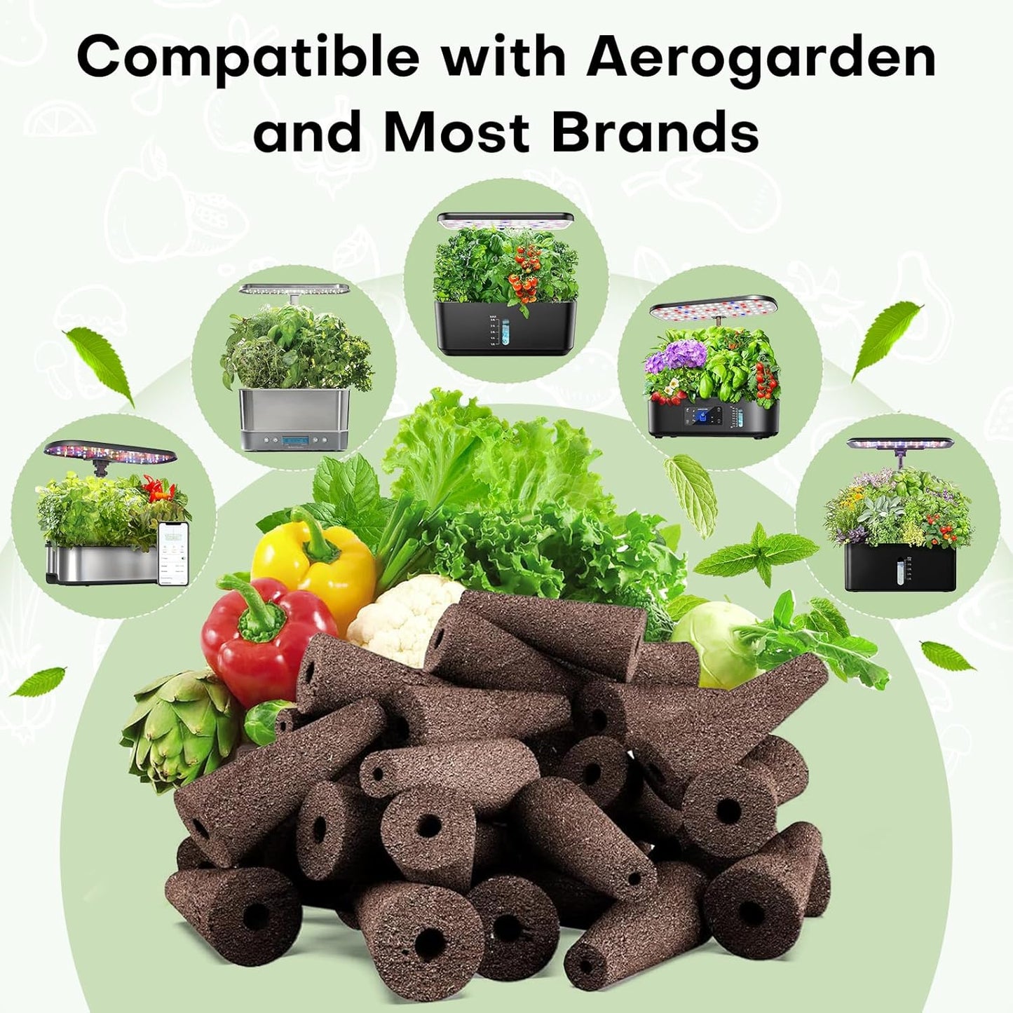 Ahopegarden 132pcs Hydroponic Pods Kit: Compatible with AeroGarden Herb Kits with 50 Grow Sponges, 50 Pods Lable, 12 Grow Baskets and Dome, 8 A&B Plant Food, Indoor Garden Kit Supplies for Most Brands