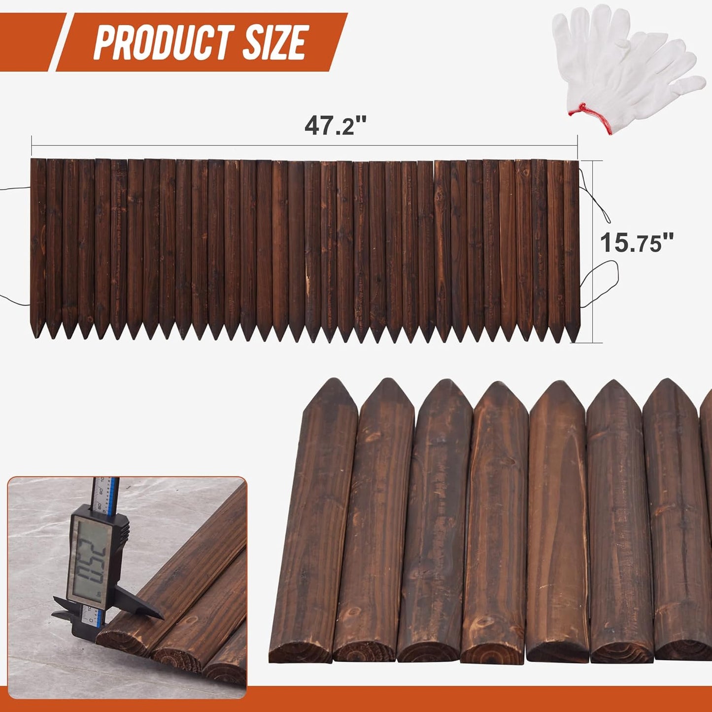 Garden Edging Border Wood Fence for Yard Patio Path Decorative Landscape Edging Flower Bed, 15.7" - 1pcs