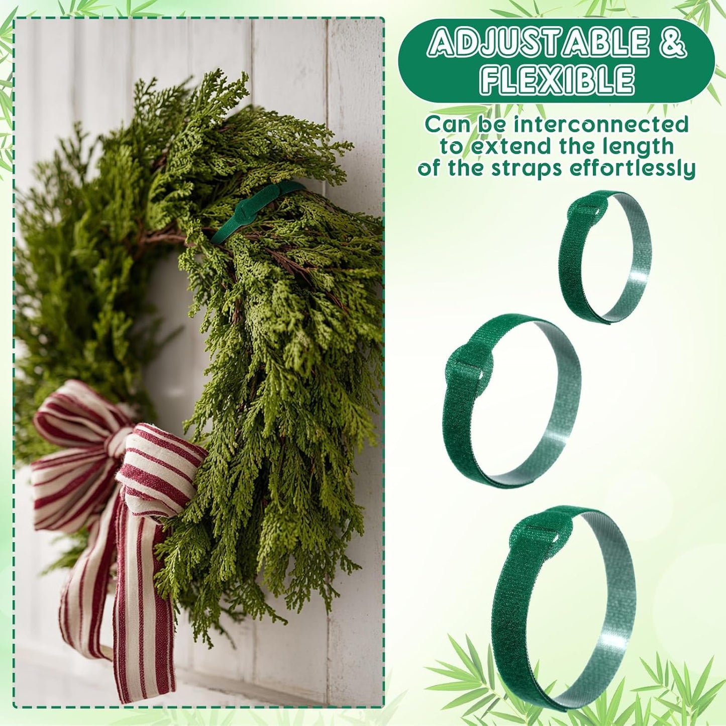 80 Pcs 16 Inch Christmas Garland Ties Green Adjustable Holiday Banister Ties Reusable Fastener Strap Nylon Garden Plant Cable Strap Christmas Tree Wreath Hook Loop Organizer for Home Office
