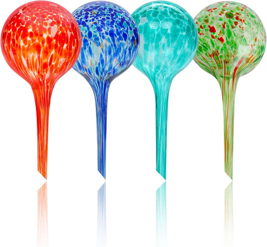 Iridescent Self Watering Globes, Glass Rainbow Plant Watering Globes, Self Watering Planter Insert, Automatic Plant Waterer Indoor (Small-4 Pcs Multi-Color, Small)