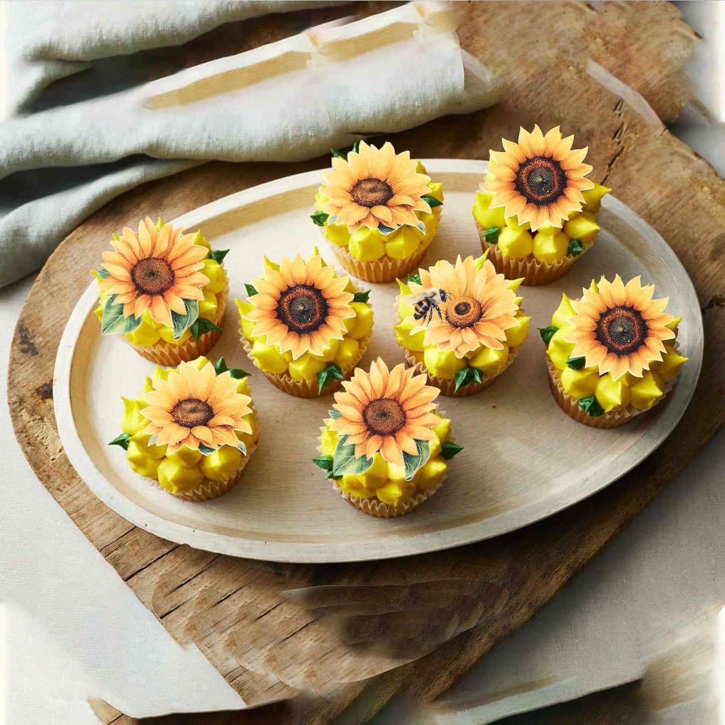 60 PCS Edible Sunflower Cupcake Toppers Wafer Paper Sunflower Cupcake Picks Edible Flower Party Decorations for Baby Shower Sunflowers Birthday Party Cake Toppers Food Decorations Supplies