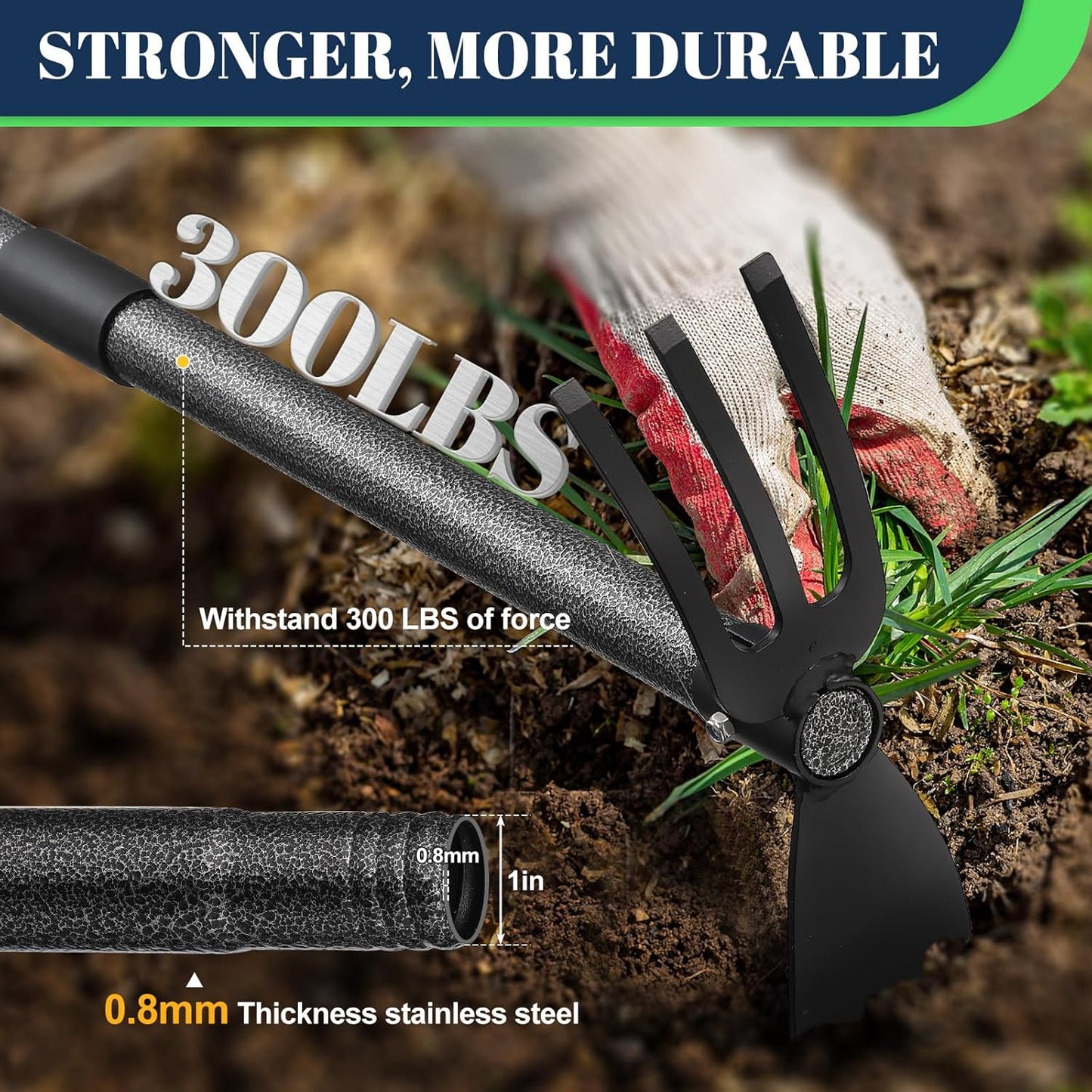 Adjustable Garden Hoe – Multi-Purpose Weeding & Digging Tool with Ergonomic Handle, Length (16"-60"), Rust-Proof Coated Steel, Heavy Duty for Farm, Yard, Gardening