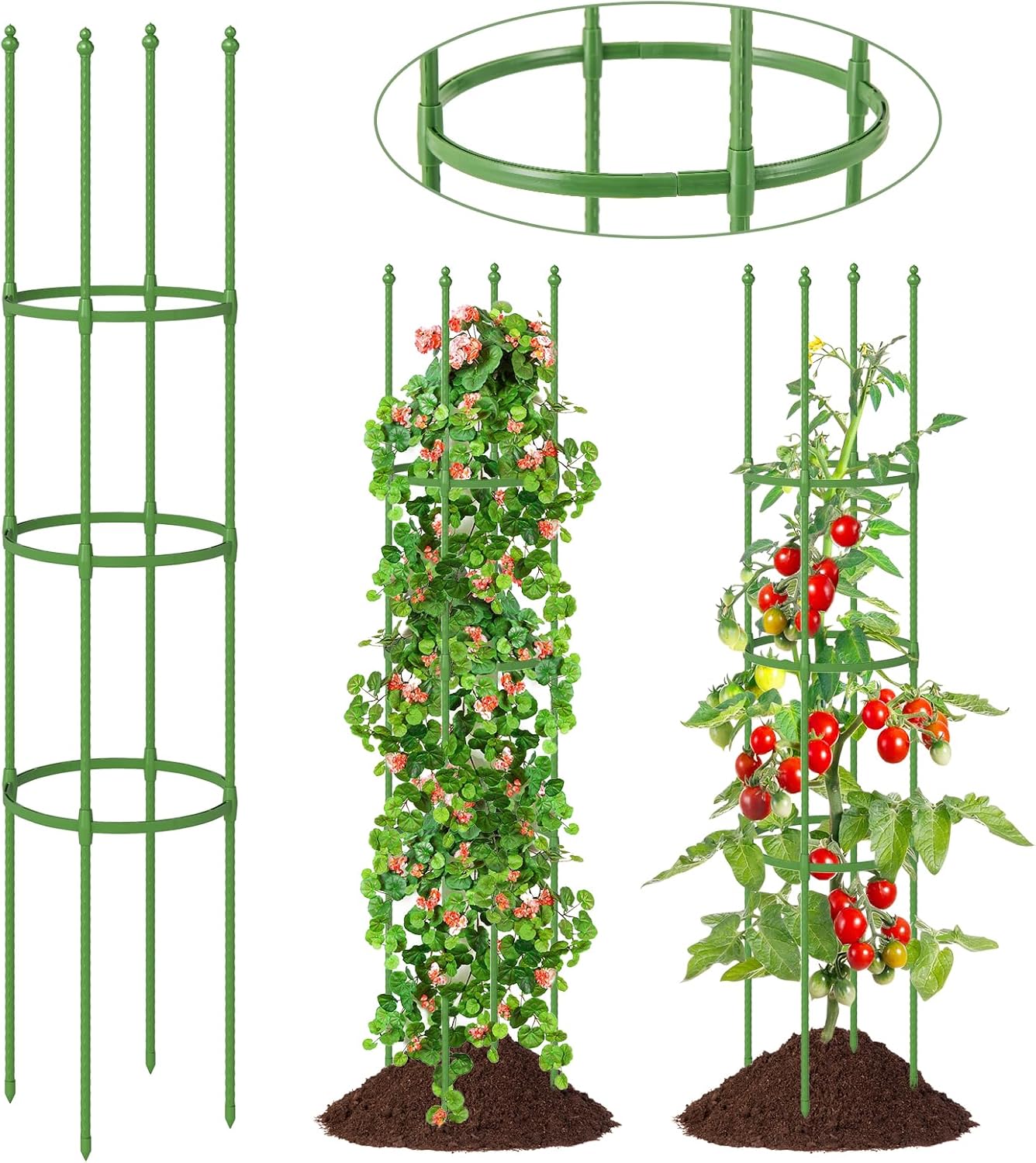 57" Tomato Caga, 2 Pack Tall Plant Support Cage with Adjustable Heights & Bud-Shaped Top, Rustproof Metal Trellis for Potted Plant, Tomato, Climbing Plant & Flower