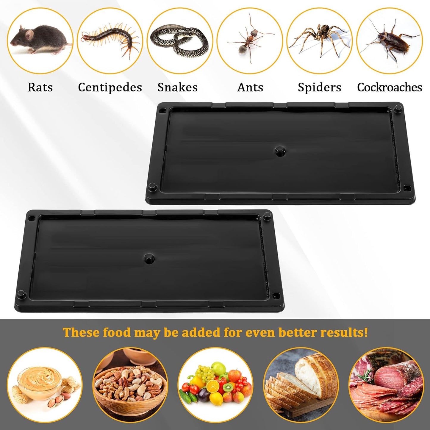 Qualirey 24 Pack Glue Traps for Rats and Snakes, Larger and Heavy Duty Baited Sticky Traps with Non Toxic Glue, Exterminator Plastic Mouse Indoor Board, Ready to Use, Safe to Children and Pets (Black)