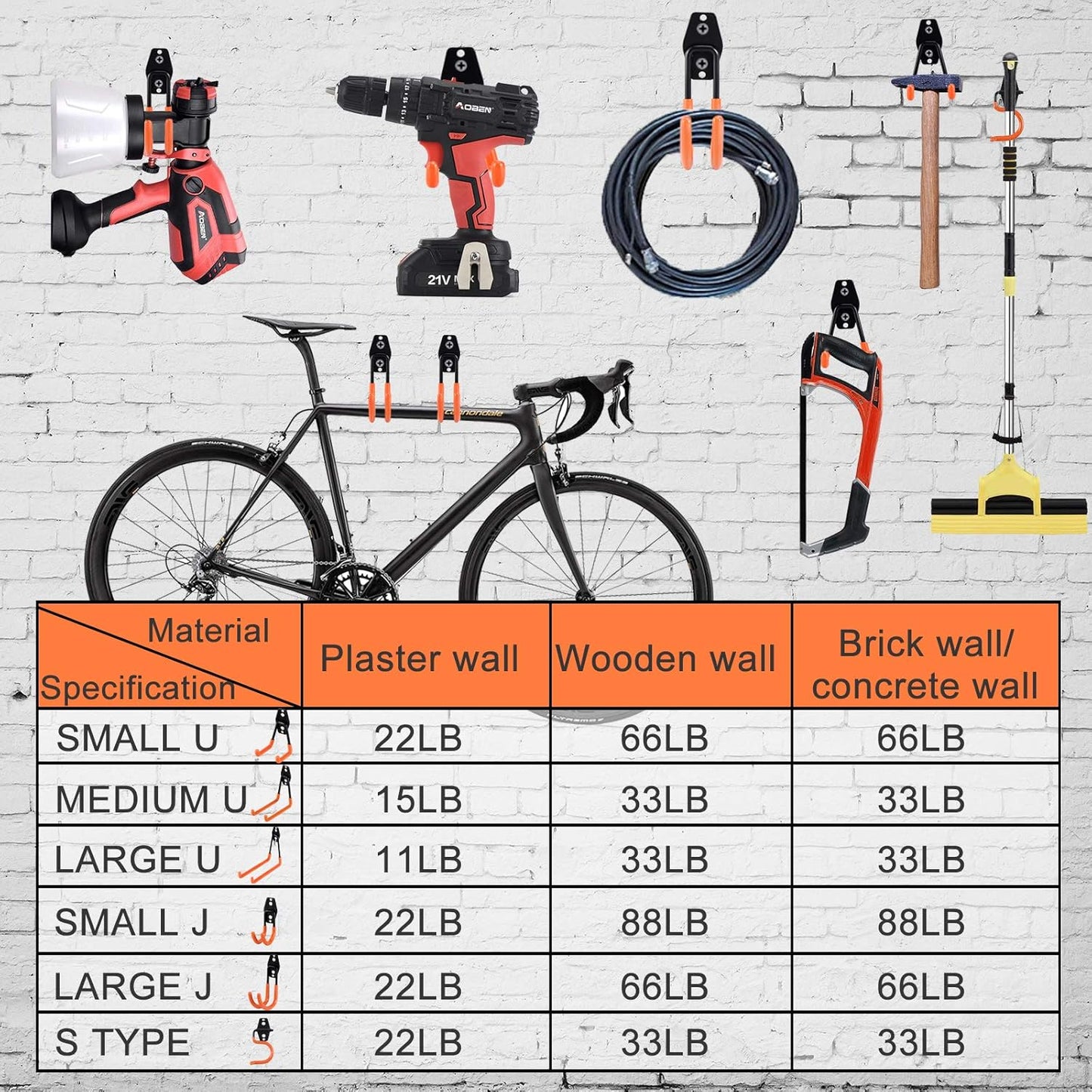 AOBEN Garage Hooks Heavy Duty, Steel Garage Storage Hooks, Utility Tool Hangers and Combinable Wall Mount for Organizing Ladders, Bikes, Hoses, and More Equipment (Large J, 4 Pack)