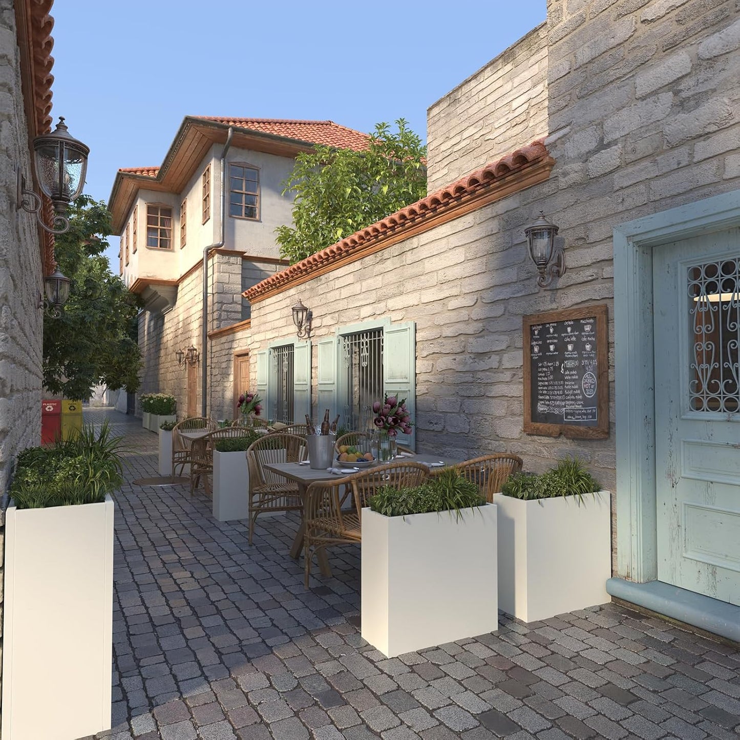 Galvanized Steel Metallic Heavy Planter for Outdoor Plants Metal Outdoor Planter Spliced Flower Box with Partitions for Outside,Indoor,Garden (White, 32 * 15 * 24)