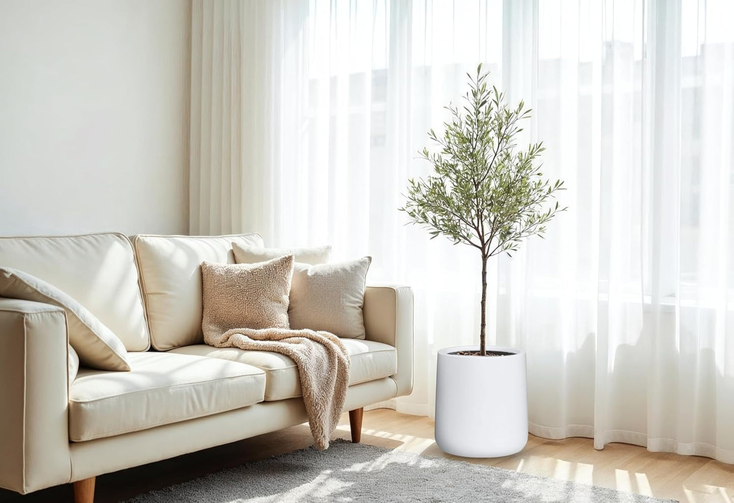 13" H x 12.6" D Conico Fiberstone Round Planter with Drainage Hole, Smooth Finishes, Weather Resistant for Indoor and Outdoor Use, Included 2 Extra Coco Mats (White, 10" Pot Opening)