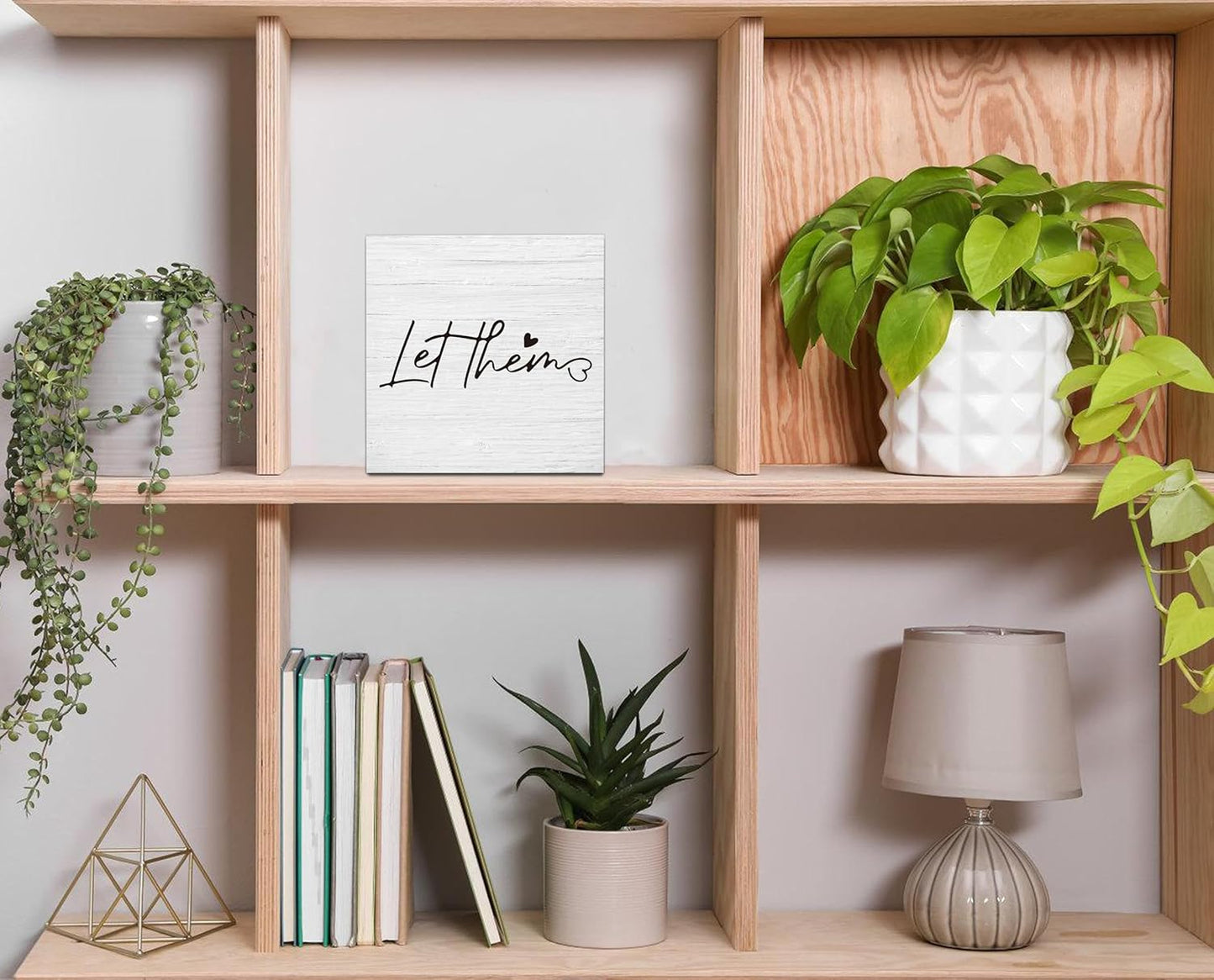 Let Them Wooden Sign, Desk Decorations For Women Office, 5x5 Inch Farmhouse Funny Office Decor Wood Box Sign, Desk Shelf Cubicle Accessories, Appreciation Gifts for Coworkers Boss, 06