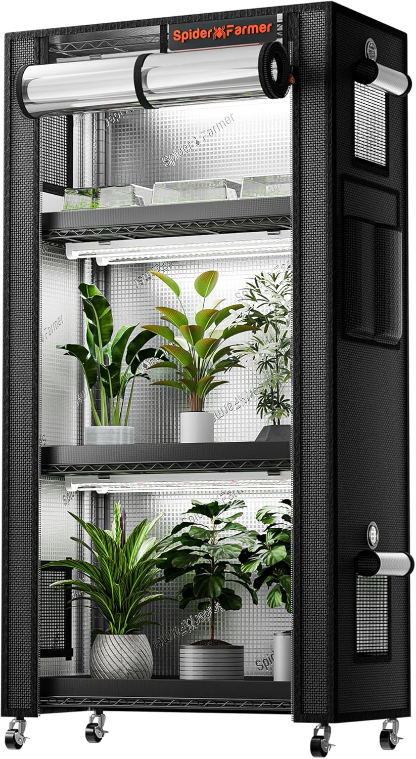 Spider Farmer 2025 Plant Stand with Grow Lights, 4-Tier Plant Shelf with 6Pcs 2ft Full Spectrum LED Lamp and Grow Tent, for Veg Seed Starting Plants Growth Greenhouse 28Lx14Dx59H (Update)