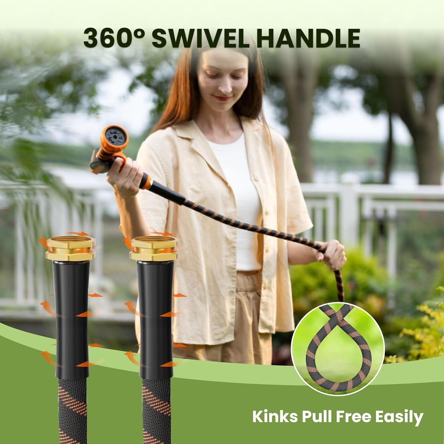 Giraffe Tools Garden Hose 50FT 1/2” Non-Expandable Lightweight Flexible Water Hoses Burst 600 psi with 9 Spray Function Nozzle Heavy Duty Hose