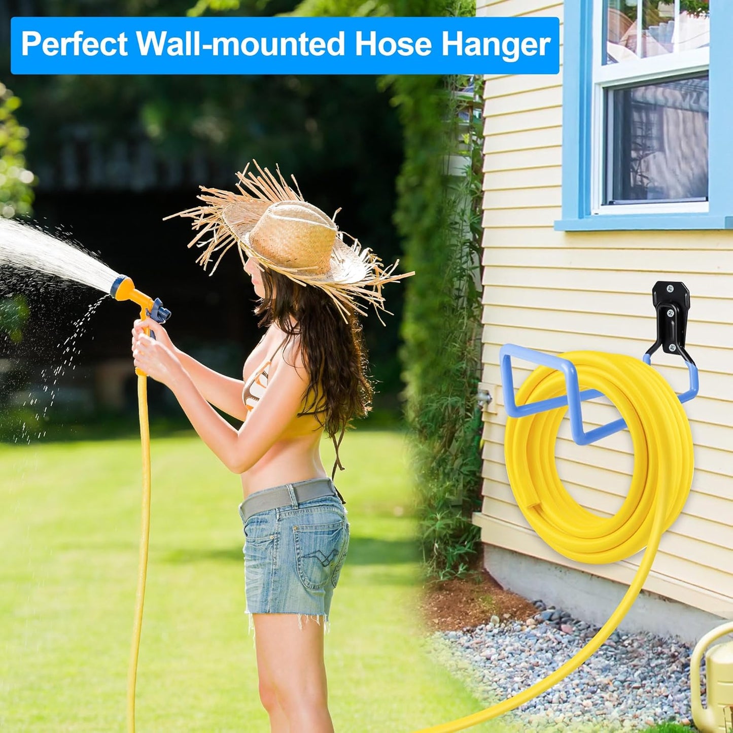 2PCS Hose Hanger Wall Mount - Metal Garden Hose Storage Water Hose Holders for Outside Heavy Duty Hose Reel for Water Hose
