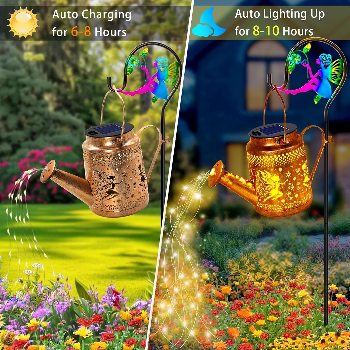 Fariy Solar Lights Outdoor Waterproof, Solar Watering Can Lights with Shepherd Hook, Metal Angel Hanging Lantern Garden Decor Yard Outside Patio Lawn, Gifts for Mom Grandma Women Birthday