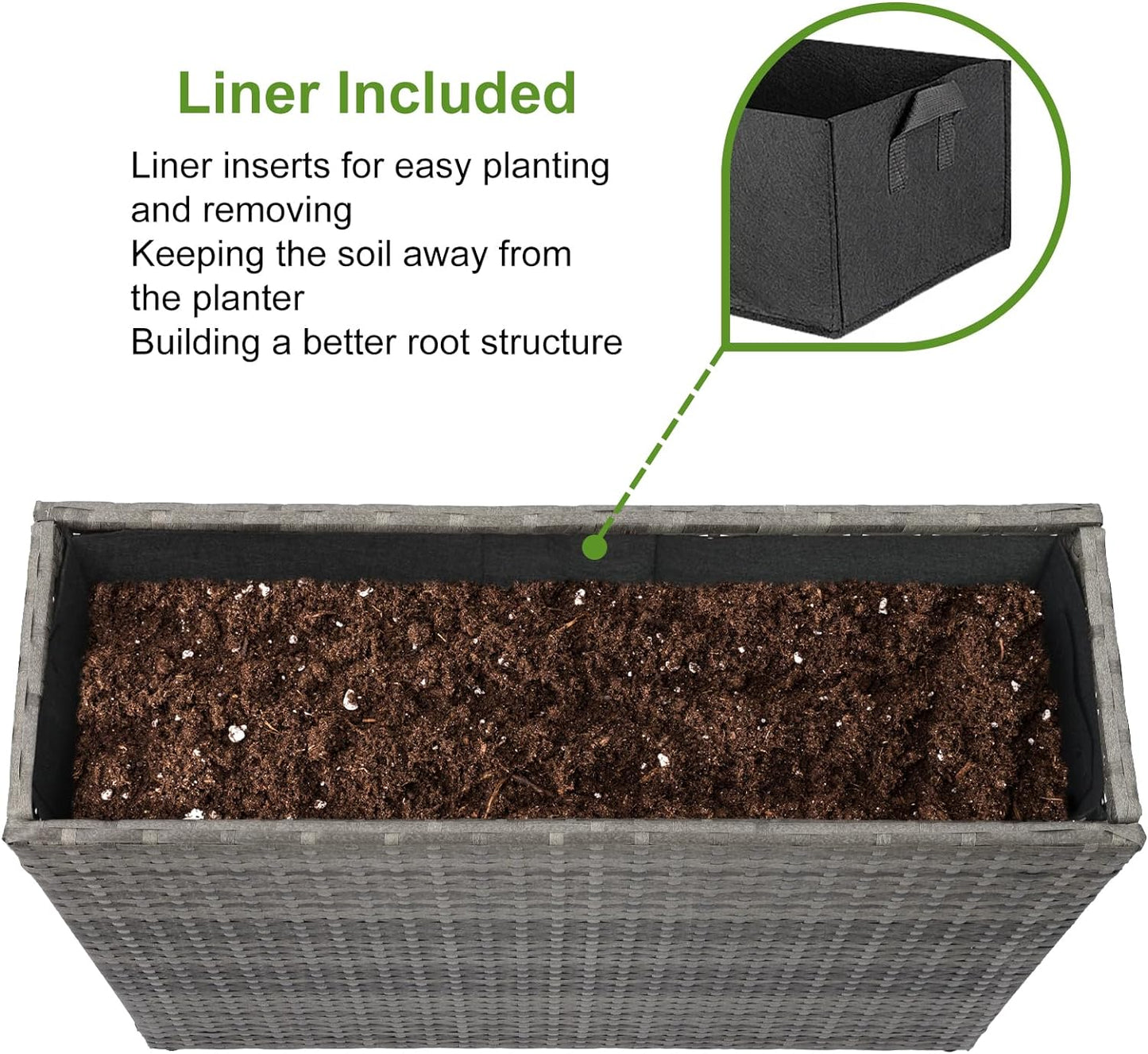 LEWIS&WAYNE Tall Planters for Outdoor Plants Handmade Wicker Large Rectangular Block Planter Box with Removable Liners Modern Planter for Indoor Outdoor Patio Deck - Gray