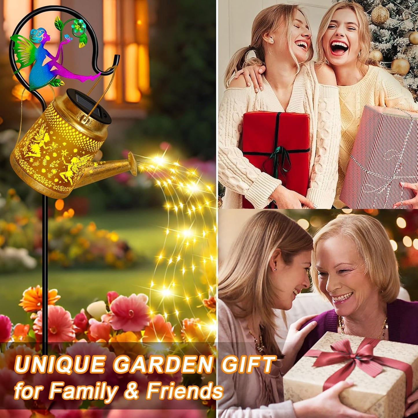 Solar Watering Can Lights Outdoor Garden Decor, Large Fairy Hanging Lantern with Shepherd Hook, Waterproof Garden Lights for Outdoor Landscape Pathway Yard, Mothers Day Gifts for Mom Grandma