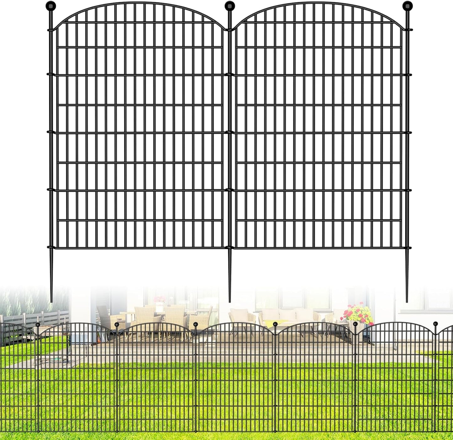 10 Panels No Dig Decorative Garden Fence - 40 in (H) x 23.6 ft (L), Dog Fence Outdoor for Yard，Rustproof Metal Animal Barrier Ground Stakes Fencing for Garden, Patio, Flower Bed