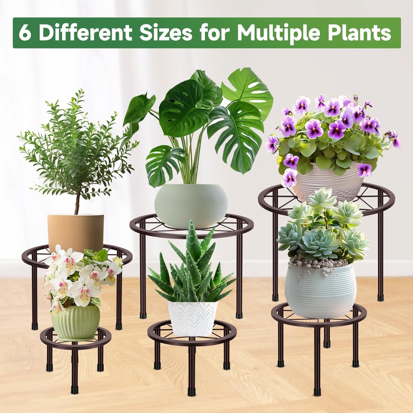 6 Pack Metal Plant Stands, Heavy Duty Plant Stand for Indoor Outdoor, Anti-Rust Iron Flower Pot Stands Outdoor Plant Holder, Potted Plant Shelf for Living Room Balcony Garden Patio, Bronze