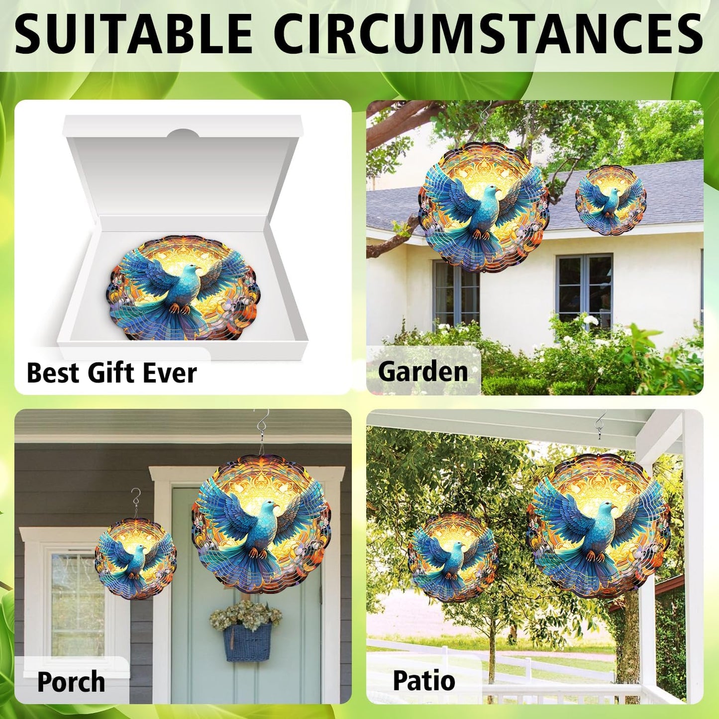 Dove Stained Glass Wind Spinner, Memorial Wind Spinner for Yard and Garden, Unique Gift, 3D Hanging Outdoor