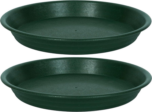 2 Pack Plant Saucer Drip Tray 9 10 inch, Plant Dishes Saucer Plastic Flower Planter Saucers and Drip Trays for Indoors Outdoors, Heavy Durable Plant Plate Water Catcher (10", Dark Green)