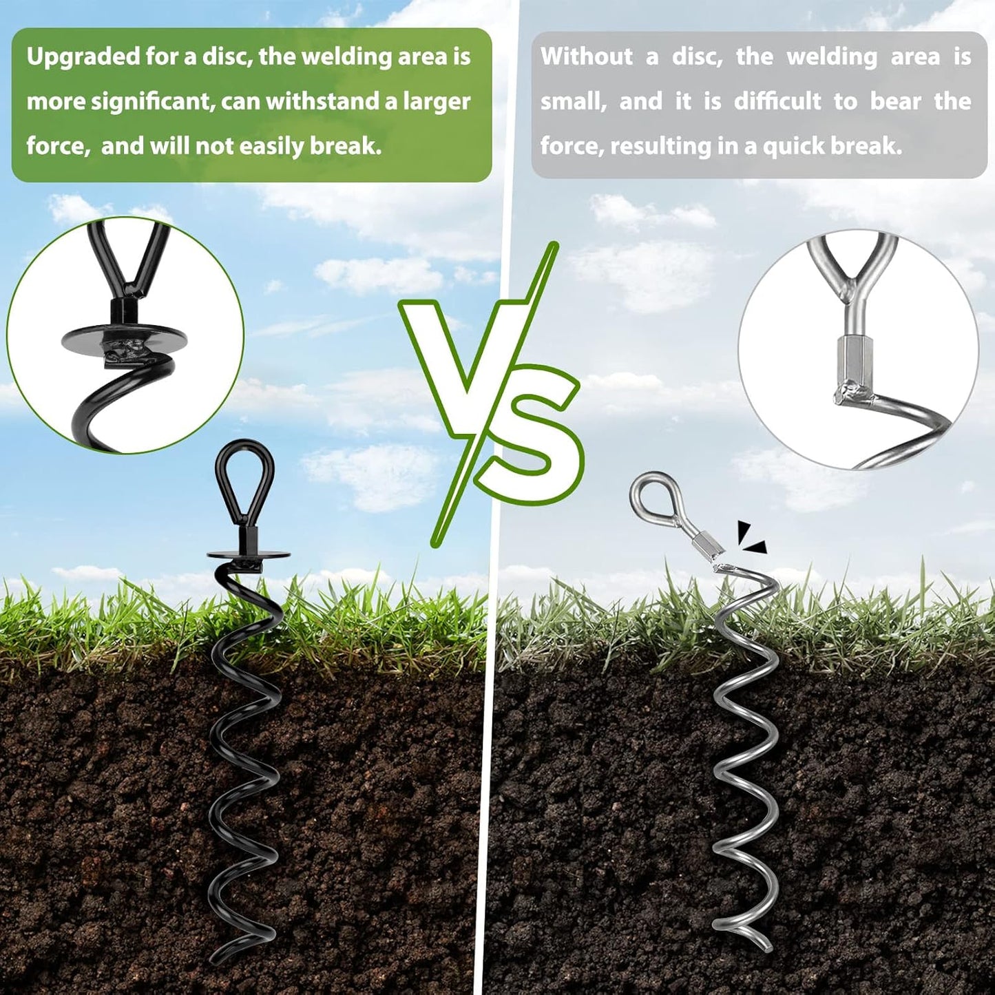 12 PCS 15.3 Inch Ground Anchors Heavy Duty for High Winds Screw in Earth Anchor Swing Set Spiral Auger Stakes for Tent Trampoline Tree Garden Fence Sheds Swingset, Easy Use with Drill